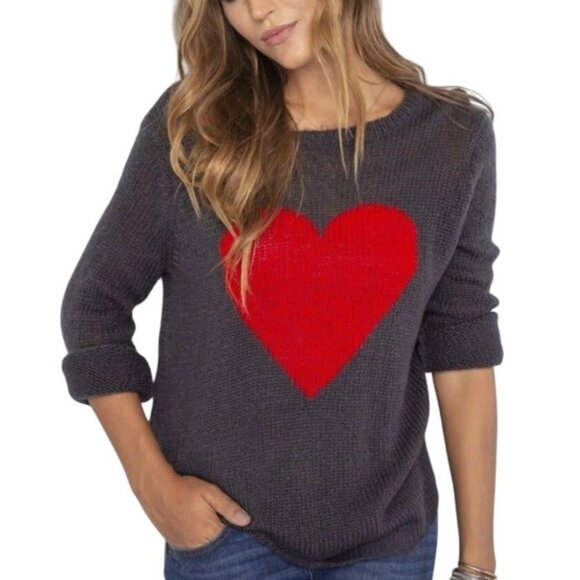 Wooden Ships Sweaters - WOODEN SHIPS Red Hearts Sweater Grey Mohair Wool Blend Soft Casual Pullover